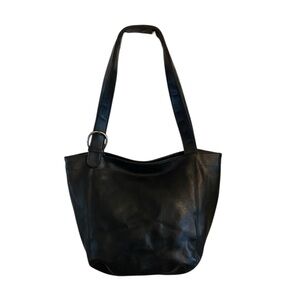 Vintage Jackson Black Leather Tote Bag with silver Buckle
